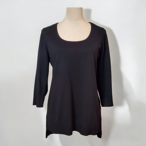 CYRUS SZ M Black Scoop Neck ¾ Sleeve Pullover Rayon Blend Stretch Sweater Tunic - Picture 1 of 6